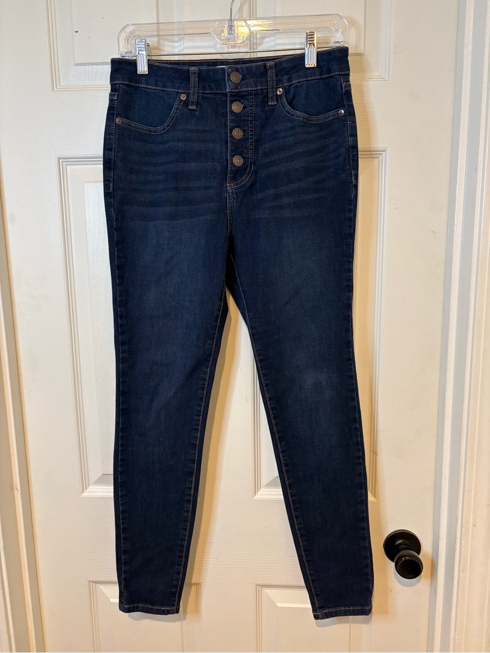 LC Lauren Conrad Dark Indigo Super High Rise Skinny Button-Fly Jeans